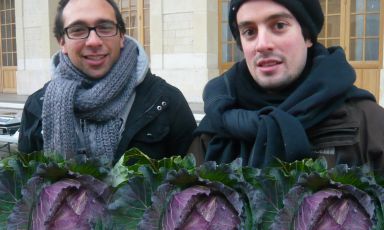 Sam e Alex di Terroirs d'Avenir con i cavoli di Pontoise di  Laurent Berrurier (foto Bruno Verjus)